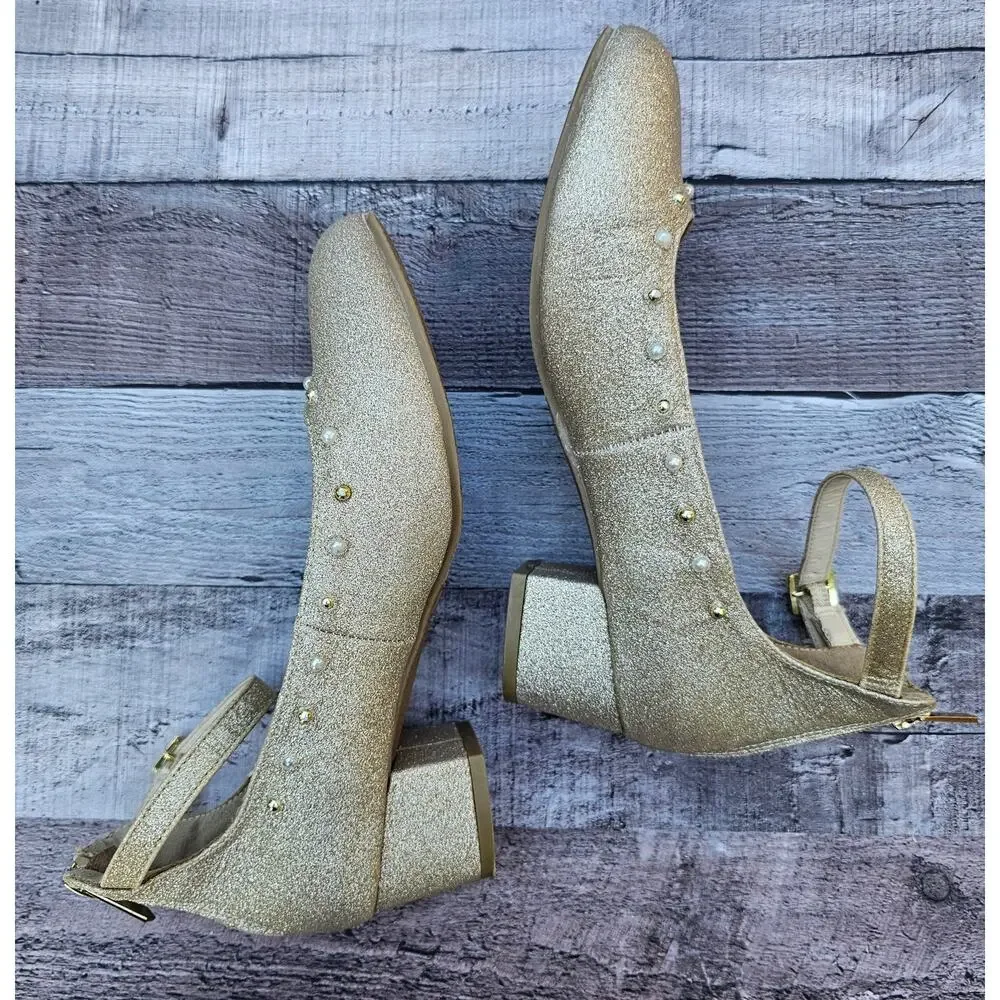 SAM EDELMAN Evelyn Belle Gold Shimmer Sparkle Mary Jane Shoes Big Girls size 5